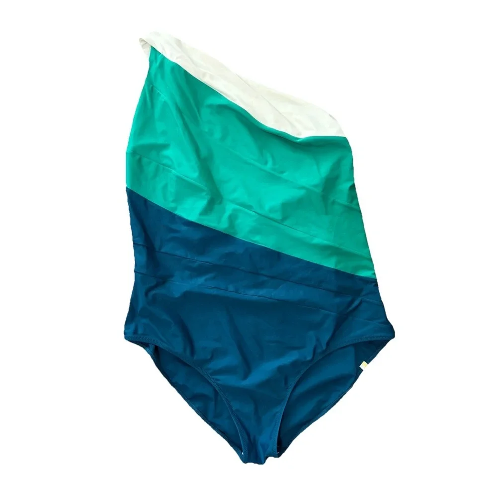 Summersalt One Shoulder The Sidestroke Swimsuit Size 20 Blue Green White